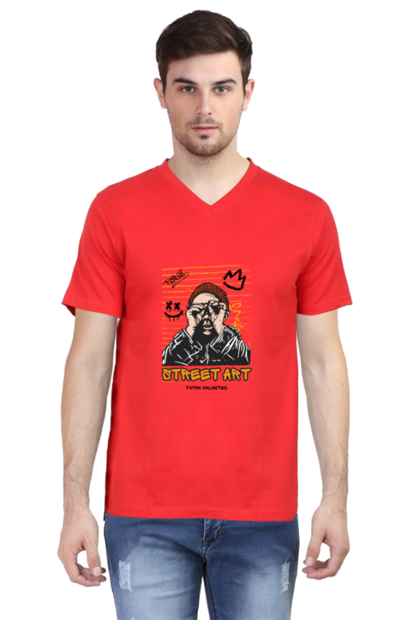 V-Neck Half-Sleeve T-Shirt with "Street Art"