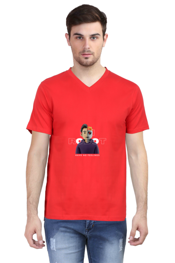 V-Neck Half-Sleeve T-Shirt with "Robot"